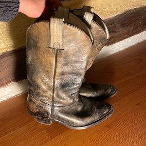 Vintage Frye Genuine Leather Cowboy Western Boots 8M 9.5W weathered brown black